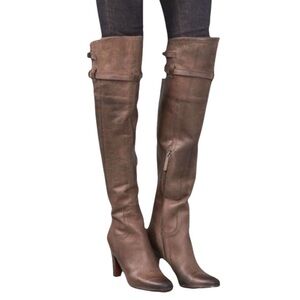 Sam Edelman Sutton Leather Over The Knee Brown/Tan  Buckle Boots SZ 8